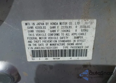 2008 Acura Tsx from USA, damaged, VIN JH4CL96878C013391